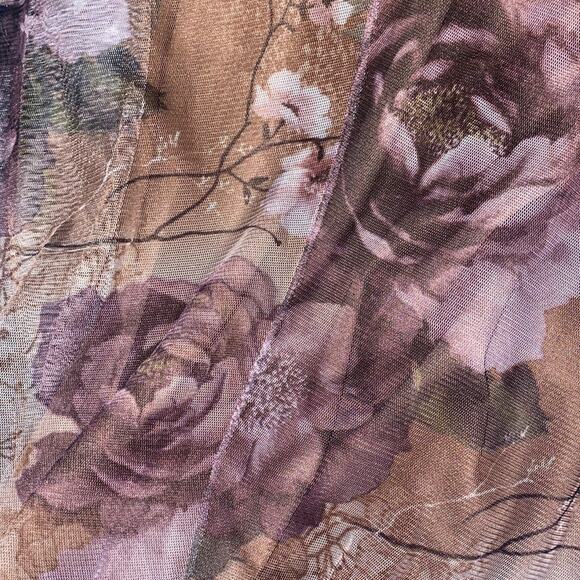 Y2k 90s Floral Maxi Dress TEDDI Short Sleeve Size 8 Sheer Stretch Ruffle Bodycon - Picture 8 of 13